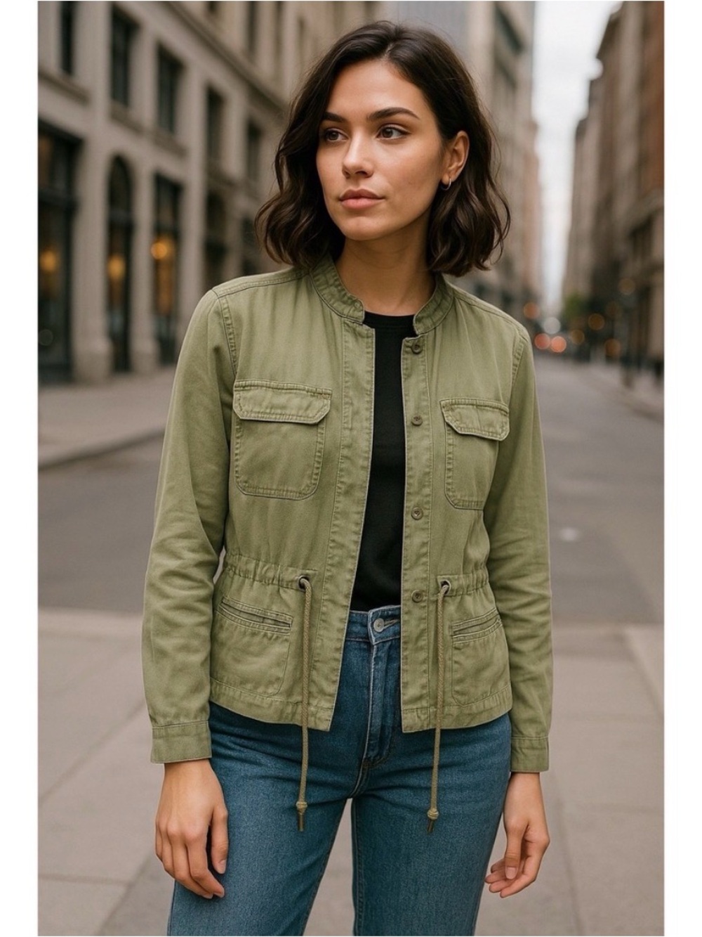Cynthia Rowley Olive Utility Drawstring Waist Jacket Size M